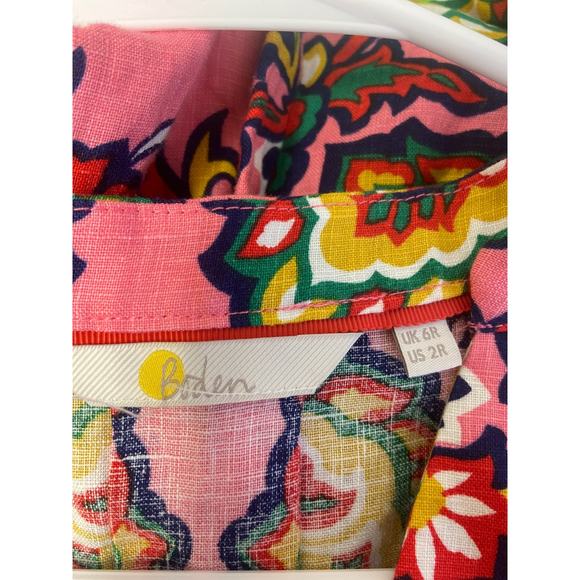 Boden Pink Multicolor Floral Print Midi Dress Bubble Sleeve Side Slit SZ 2 - Picture 5 of 5